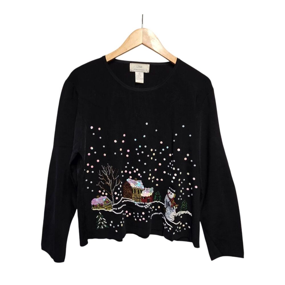 Vintage LISA INTERNATIONAL Christmas Winter Top‎ Blouse Snowman XL